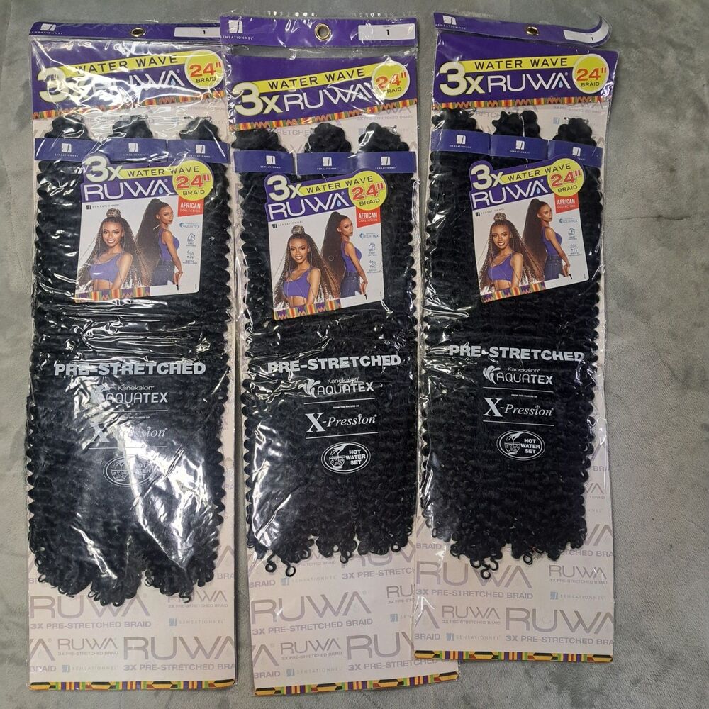 (3) Sensationnel X-Pression 3X Braid Hair 24" Color 1 Kanekalon Water Wave RUWA
